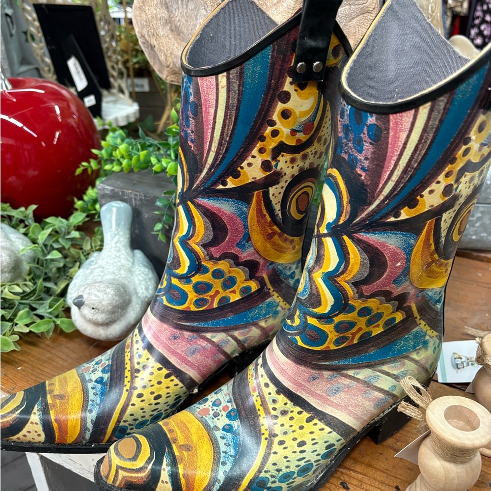 Colorful Patterned Cowboy Rain ☔️ Boots